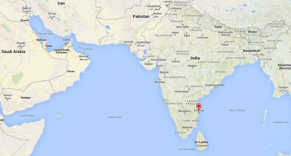 Chennai op indië kaart
