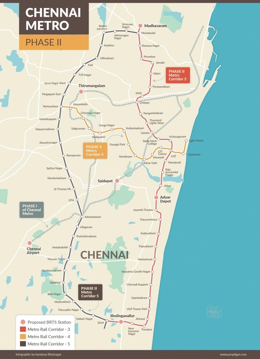 metro rail Chennai roete kaart fase 2