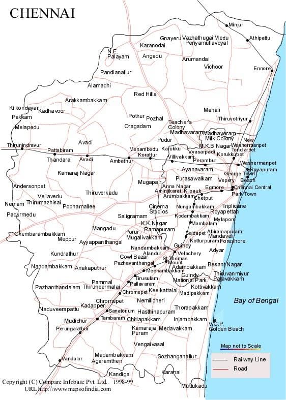 Chennai kaart met aanwysings