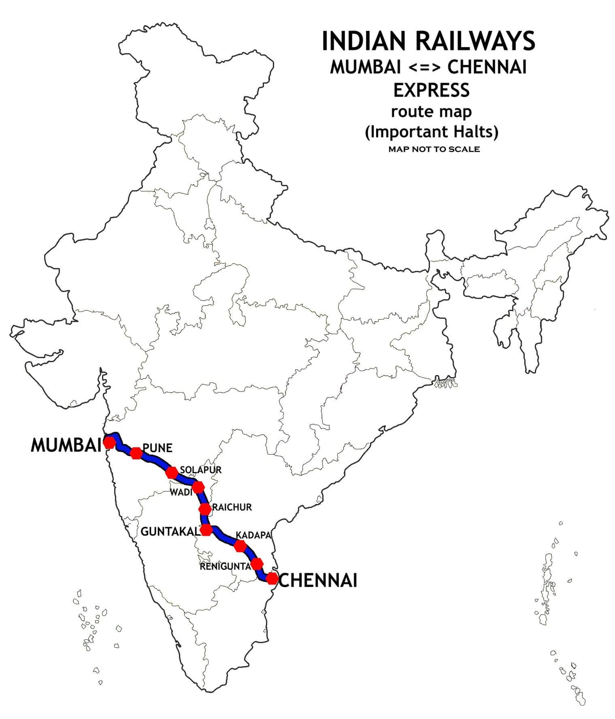Mumbai te Chennai trein roete kaart