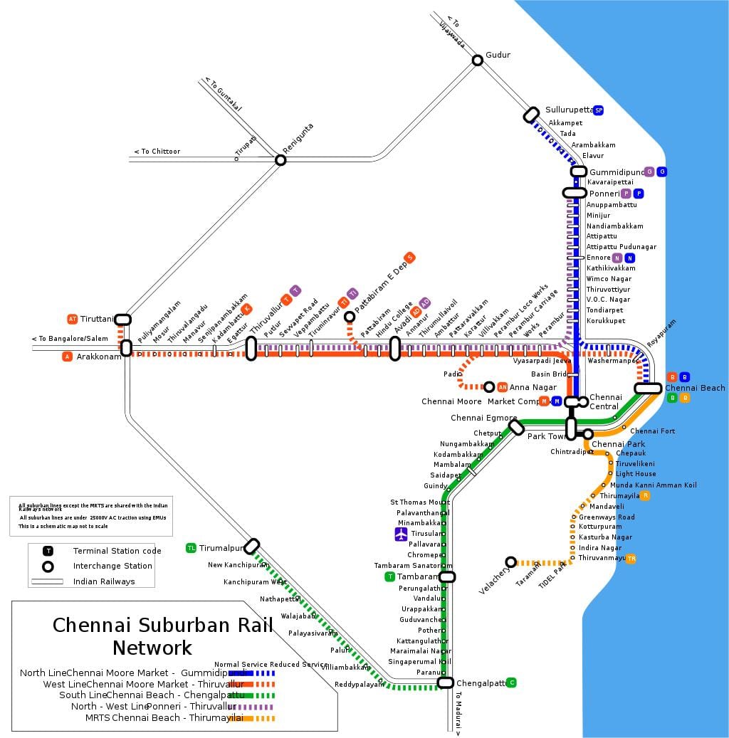 Chennai voorstedelike spoorweg-kaart