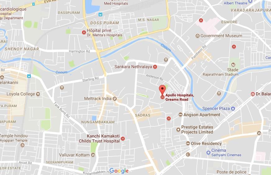 Apollo hospitaal Chennai Greams padkaart